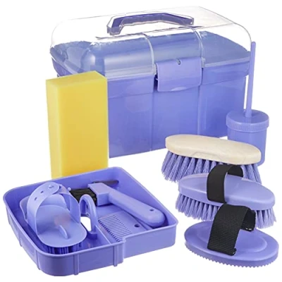 Imagen de Kerbl Caja de aseo rellena para niños, violeta (kit cuidado caballos) 321765, 8 piezas (paquete 1), polipropileno