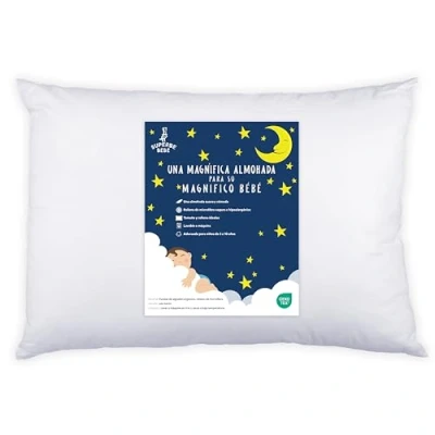 Imagen de Almohada Infantil 40x60 cm de Algodón OEKO TEX Cojín para Bebés y Niños 3 a 10 Años Bebé Ideal Siestas, Escuela Viajes Lavable en Lavadora Hipoalergénica