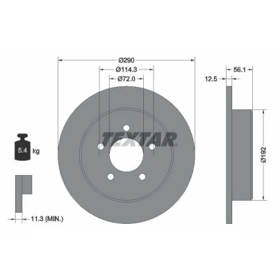 Imagen de TEXTAR 92108400 Disco de freno 290 12,5 05/05 114,3 macizo sin perno sujeción rueda, buje rueda CHRYSLER: Voyager 4, Grand IV