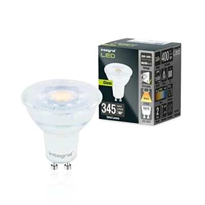 Imagen de Integral Bombilla LED 5 PACK Vidrio GU10 Cálido 2700K, 400LM, 3,6W (equivalente a 50W) Regulable Eficiencia energética e ideal para focos y luces empotradas en baños, cocinas, salones