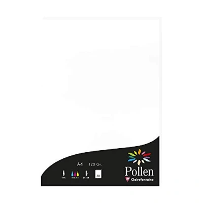 Imagen de Clairefontaine 4239C Caja de 50 Hojas Formato A4 (21x29,7cm) 120g/m² Color Blanco Papel Invitación para Eventos y Correspondencia Gama Pollen Liso
