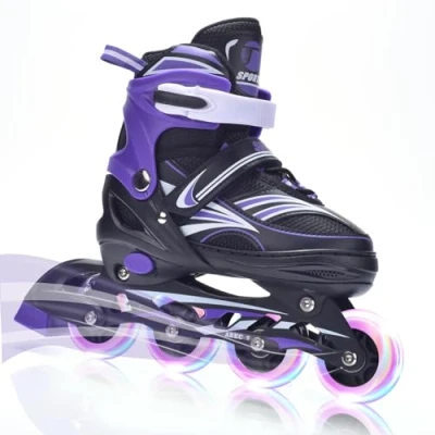 Imagen de ERNAN patines en línea, línea ajustables para niños y adultos con ruedas iluminadas, exteriores niñas, hombres mujeres (morado, L)