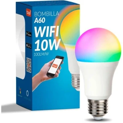 Imagen de M LEDME Bombilla LED Inteligente WiFi A60 10W (Eq. 90 W) casquillo E27, sin necesidad de Hub, RGB+CCT, Regulable en intensidad, Luz Blanca y Colores, compatible con Alexa Google Home, LM7141