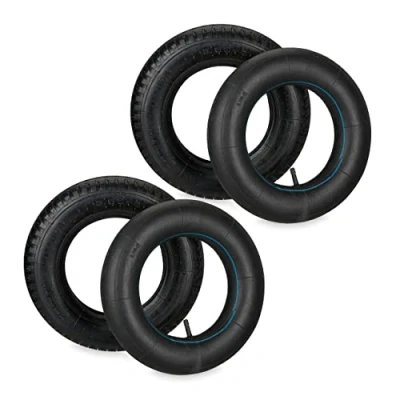 Imagen de Relaxdays Rueda Carretilla con Cámara de Aire, Set 2, Neumáticos Repuesto, 3.50 8&quot;, para Carreta, máx. 154 kg, Negro, Caucho, 37 x 8.5 cm