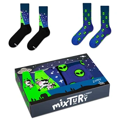 Imagen de ZOOKSY Calcetines Divertidos Altos (Pack de 2) Motivos Estampados I Funny Socks Para Mujeres y Hombres Algodón Colorado Originales Graciosos Con Dibujos Halloween