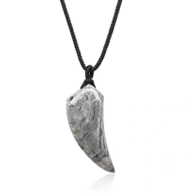 Imagen de COAI Collar Unisex con Colgante Diente de Lobo Jaspe Mapa Piedra Natural