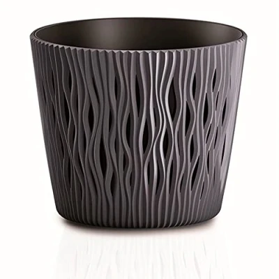 Imagen de Maceta redonda de plastico Sandy Round en color antracita 18,9 (largo) x (ancho) 16,5 (alto) cm