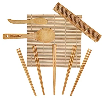 Imagen de BlauKe® Kit Sushi Completo 2 Esterillas de Sushi, Esparcidor y Espátula Arroz, 5 Pares Palillos Bambú Maker para Hacer en Casa Utensilios Idea Regalo