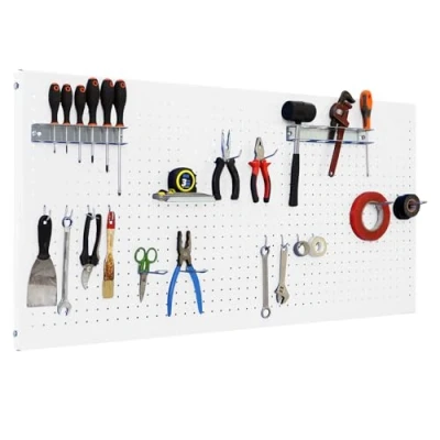 Imagen de Simon Rack Panel Herramientas Pared, Organizador Herramientas, Incluye 14 Ganchos y 3 Soportes, 1200x400 mm, Blanco Simonwork