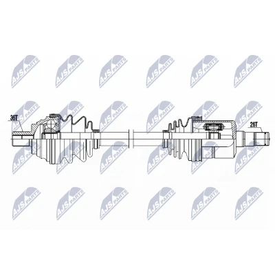 Imagen de NTY NPW VW 052 Árbol de Transmisión Eje delantero, izquierda 580 automática VOLKSWAGEN: Golf 5, Touran I, Passat B6 Berlina