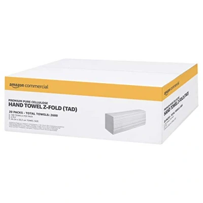 Imagen de AmazonCommercial Toallas Papel Secamanos Plegado Z, 2 Capas Premium (TAD), 2600 Hojas (20 paquetes de 130), Tamaño la Hoja: 24 cm x 20,3
