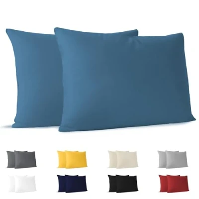 Imagen de Dreamzie Fundas de Almohada (Juego 2) Azul para Las Almohadas 50 x 70 cm 100% Algodon Jersey Funda Cojin Cama Protector