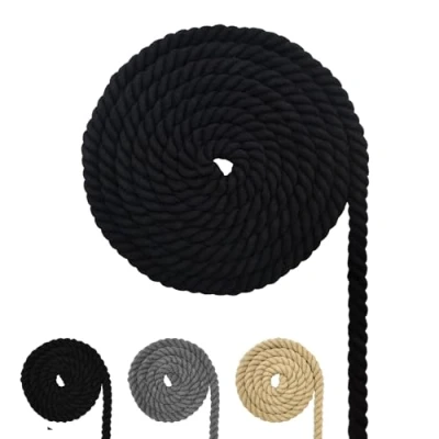 Imagen de Cordón de algodón, cuerda hilo macramé, diferentes tamaños, algodón para manualidades, regalos (negro, 8 mm (20 m)