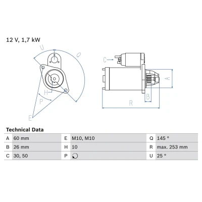 Imagen de BOSCH 0 986 017 890 Motor de arranque 12 1,7 10 MERCEDES BENZ: CLK Coupé, Clase E Berlina, ML