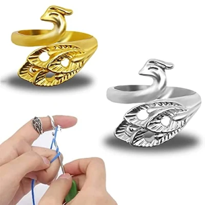 Imagen de 2 Piezas Anillo Crochet, Anillos de Ganchillo Ajustables para Tejer Crochet Tejido Dedo Anular Accesorios Trenzados Abierto Dedal
