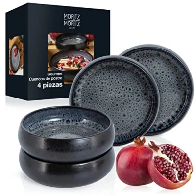 Imagen de Moritz &amp; SOLID 4 fuentes pequeñas de cerámica 300 ml gres para dips, postres, aperitivos, sopas, ensaladas, helados, tapas y entremeses