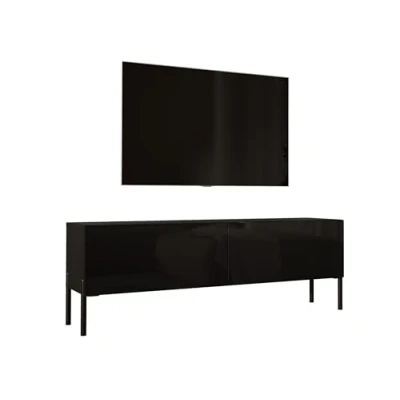Imagen de Mueble TV Ancho 140 cm, Negro Mate con Patas Negras, D: L: A: 52 F: 32 cm