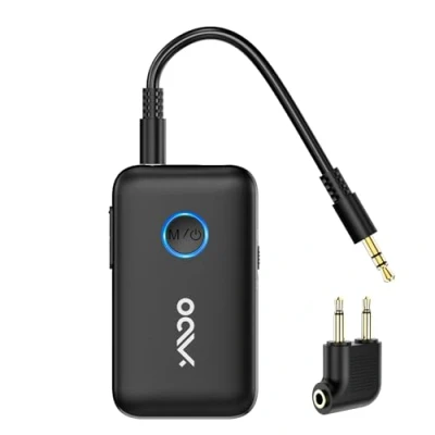 Imagen de YMOO Transmisor Receptor Bluetooth 5.3 para TV a 2 Auriculares, Adaptador Audio HiFi Estéreo con AUX 3,5mm Jack, 22H AptX Baja Latencia Emisor Televisión/Altavoces/Avion