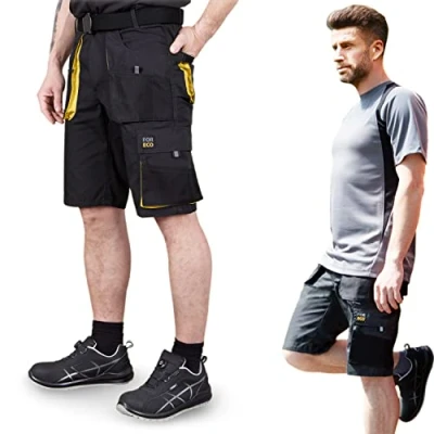 Imagen de REIS FORECO TS BJS Pantalones Cortos de Trabajo para Hombre, Cargo, Seguridad, Trabajo, Jardín, Negro Amarillo, L
