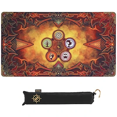 Imagen de ENHANCE TCG Playmat Alfombra de Juego MTG con Bordes Cosidos, Superficie Lisa y Bolsa Viaje Cordón Compatible MTG, YuGiOh, Pokemon, El señor los Anillos Otros LCG Llamas