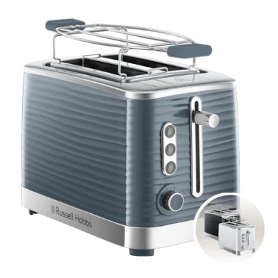 Imagen de Russell Hobbs Tostadora Inspire 2 Ranuras Cortas y Anchas, Tostador para Rebanadas, Bandeja Recogemigas, Calientapanecillos, Función Cancelar Descongelar, Plástico Texturizado, Gris 24373 56
