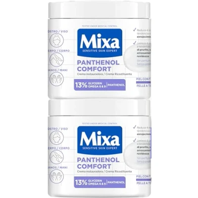 Imagen de Mixa Pack Ahorro Crema Corporal Panthenol Comfort para pieles atópicas con 13% de [Glicerina + Pantenol]. Calma el picor. Apta sensibles y niños. 400 ml x2.