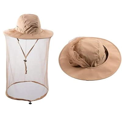 Imagen de HunterBee Sombrero de mosquitera para Insectos con Red Apicultor, Apicultura, Velo Abeja, Safari, Senderismo, jardinería, Malla