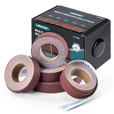 Imagen de Libraton Rollos de Tela Esmeril, Papel Lija Abrasivo, 5 Grano 150 240 320 400 600 Óxido Aluminio en Caja para Pulir y Lijar Madera, 7,5M
