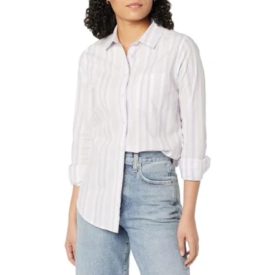 Imagen de Amazon Essentials Camisa de Popelín con Botones, Manga Larga y Ajuste Clásico Mujer, Lila Blanco Rayas Jaspeadas, XXL