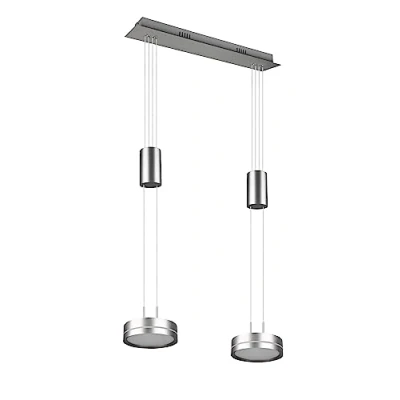 Imagen de TRIO, Colgante, Franklin incl. 2 x LED,SMD,9,0 Watt,3000K,1050 Lm. Plástico, Blanco, Cuerpo: Aluminio pintado, Níquel mate A:55,0cm, L:14,0cm, A:150,0cm Altura regulable,Regulable mediante interruptor