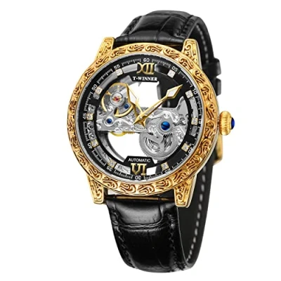 Imagen de FORSINING reloj de esqueleto para hombre, movimiento transparente, mecánico lujo, Tourbillon, pulsera Mecánico, esqueleto,