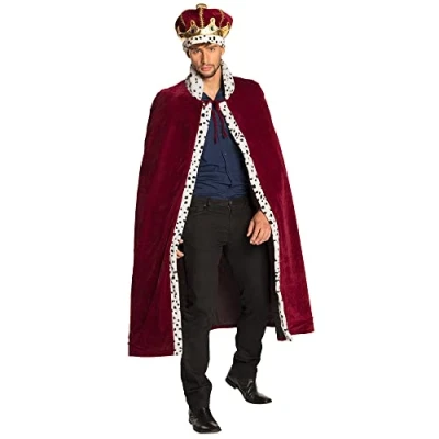 Imagen de Boland Kostümset 36104 Disfraz de mayestad, Sombrero y Abrigo Real, Set duquín para Adultos, Corona Capa, Peluche, Carnaval, Fiesta temática, Multicolor, 140 (36107)