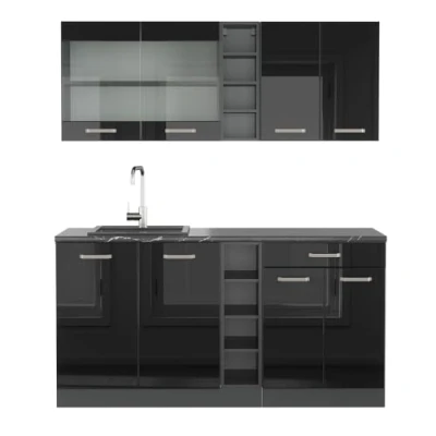 Imagen de Vicco Cocina para Solteros R Line, Negro Brillo Intenso/Antracita, 160 cm Sin encimera