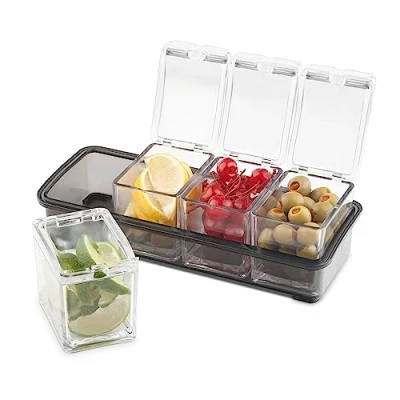 Imagen de Final Touch Soporte dispensador de condimentos 4 compartimentos para barra garniz Caddy 5 piezas incluye recipientes extraíbles y una base antideslizante