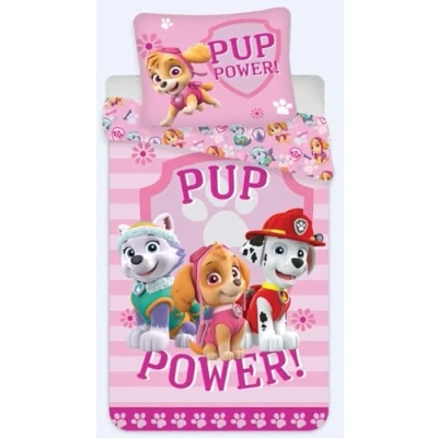 Imagen de BrandMac Juego de ropa cama la Patrulla Canina, funda nórdica 140 x 200 cm y almohada 65 cm, algodón, rosa, Marshall, Skye Everest