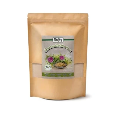 Imagen de Biojoy Semillas de cardo mariano BIO molidas (1 kg), Harina mariano, natural (Silybum marianum)