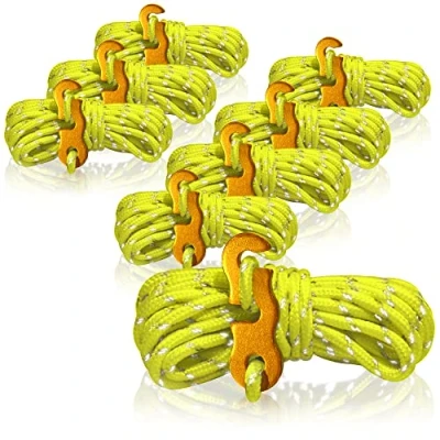 Imagen de com four® 8X Vientos, Cada 4 m para Camping, Reflectantes en Amarillo Cuerda de Tienda con Hebilla Aluminio