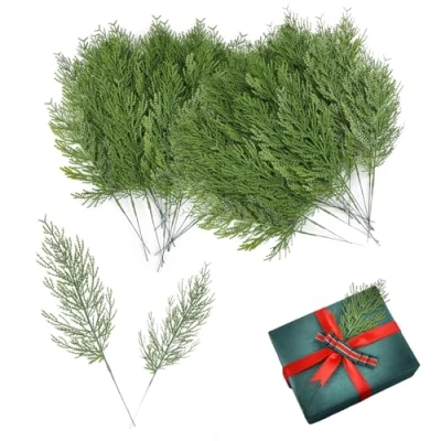 Imagen de RHQFDM 50 Piezas Ramas de Abeto Falsas Artificiales Decorativas Pino Artificial Navidad 34 cm,Ramas para Bodas,Jardines,Decoraciones Oficina