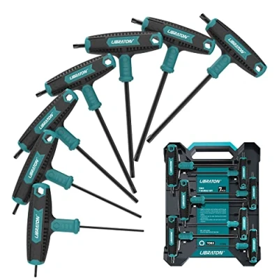 Imagen de LIBRATON Llave torx con mango en T, Juego de empuñadura T 7pz, Destornilladores para reparación automóviles y bicicletas, Doble Agarre, T10 T40