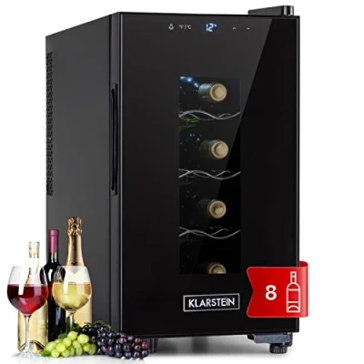 Imagen de KLARSTEIN Vinoteca 8 Botellas, Nevera Vinos de Una Zona, Expositora Vino y Cerveza, Pequeña Interior Exterior con Puerta Cristal, Protección UV, Panel Táctil,11 18C