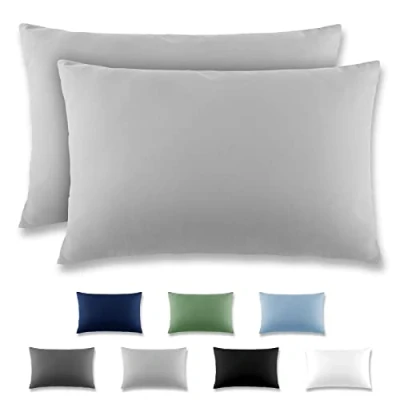 Imagen de REDKEY Funda Almohada Juego de 2 Fundas Almohadas 50x80 cm, con Solapa (sin Cremallera), Transpirable Suave Antiarrugas Microfibra Gris Claro