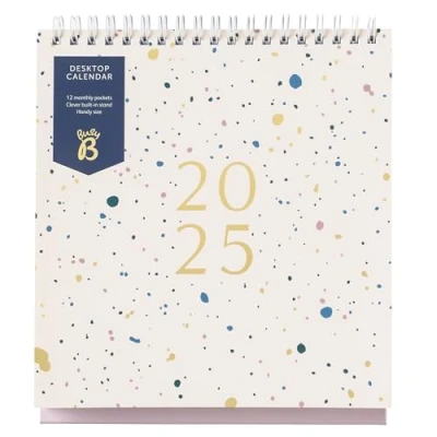 Imagen de Busy B Calendario de escritorio 2025 enero a diciembre, Spray Rosa con soporte incorporado y encuadernación abatible trabajo A5 para la oficina o el hogar