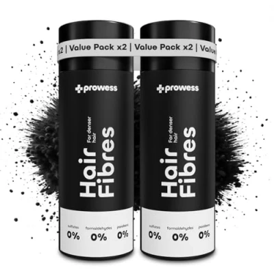 Imagen de Prowess Fibras Capilares Negro (2 Unidades), 27.5 gr Fibra Capilar Hombre y Mujer sin Parabenos ni Sulfatos Castaño para Más Densidad