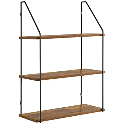 Imagen de YMYNY Estante Industrial Montado en la Pared de 3 Niveles, Flotante, Estantes Almacenamiento, Especias Cocina, para Dormitorio, Sala Estar, Baño HRF TM012