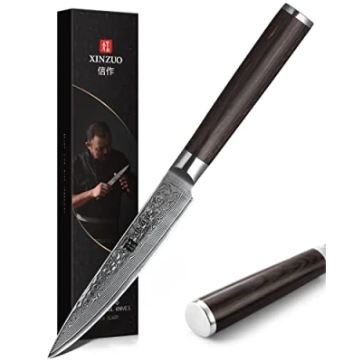 Imagen de XINZUO Acero Damasco Cuchillo Universal 12.3cm, de Fruta Multifuncionales Cuchillos Cocina Profesional para Pelar con Mango Madera Pakka He Serie