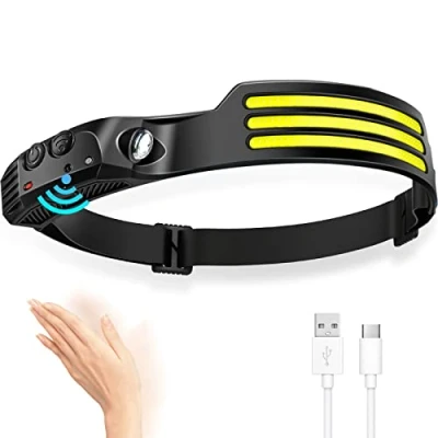 Imagen de DAWINSIE Linterna Frontal Led Recargable, Sensor de Movimiento Cabeza con 5 Modos, IPX4 Impermeable para Ciclismo, Camping, Pesca, Bricolaje, Correr