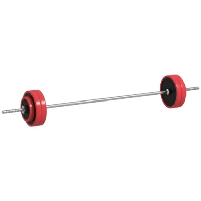 Imagen de SPORTNOW Barra de Pesas 30 kg con Mancuernas Set Musculación 6 Discos 1,5kg 2,5kg 7kg y 1 para Entrenamiento Fuerza Levantamiento en Hogar Gimnasio Oficina 170x26x26 cm Rojo
