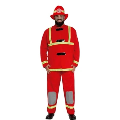 Imagen de FIESTAS GUIRCA Disfraz Bombero Hombre Uniforme con Gorro Talla XL 54 56