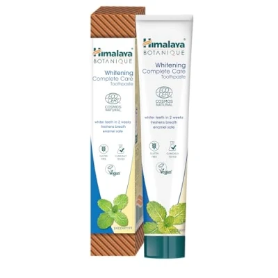 Imagen de Pasta de Dientes blanqueadora Himalaya Botanique Complete Care con certificación Ecocert Cosmos Natural, sabor a menta más blancos y aliento fresco sin flúor gluten Vegana, 75 ml