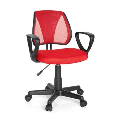 Imagen de hjh OFFICE 725103 Silla de Escritorio para niños KIDDY CD Malla Rojo, Respaldo Altura Regulable, giratoria Infantil